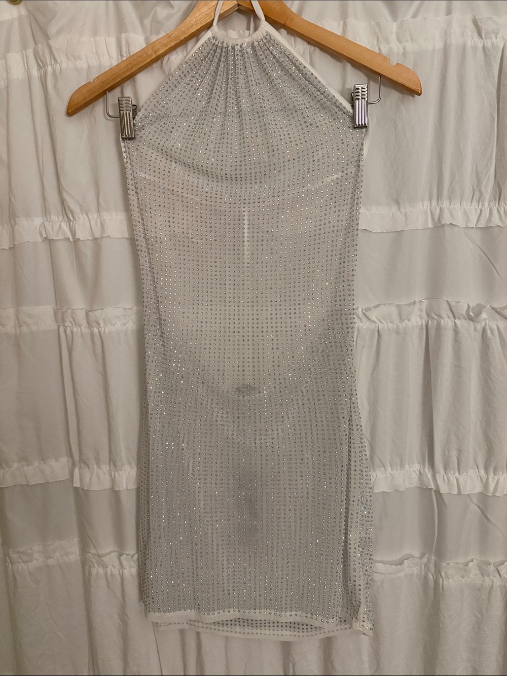 Fashion Nova Silver White Backless Halter Mini Dress